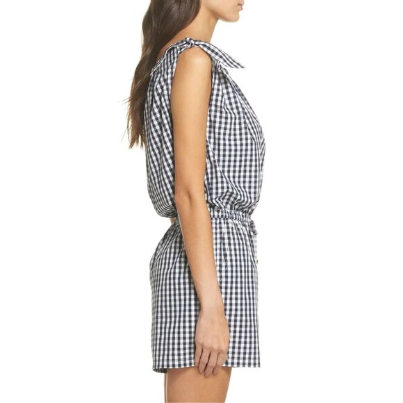 Tory Burch sleeveless boatneck romper navy gingham size large - Picture 3 of 11